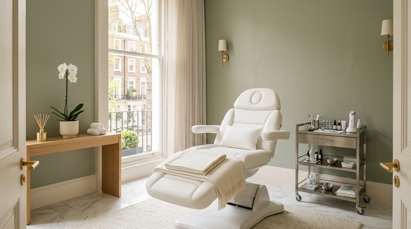London lip filler clinic treatment room for aesthetic consultations.